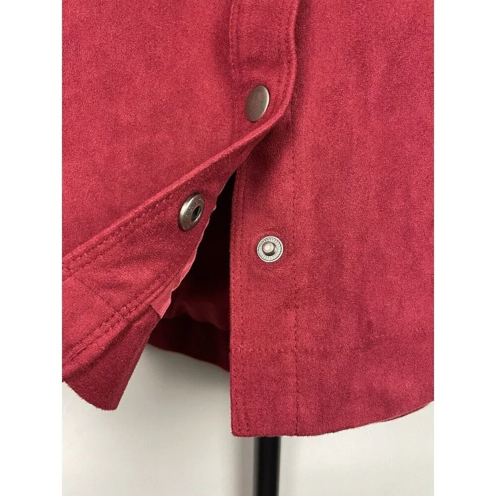 Abercrombie & Fitch Red Faux Suedeβ Snap Button Front Mini A-Line Skirt Size 4 - Picture 2 of 5